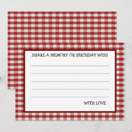 Tarjeta de juego Red White Gingham Birthday Party
