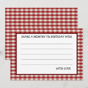 Tarjeta de juego Red White Gingham Birthday Party