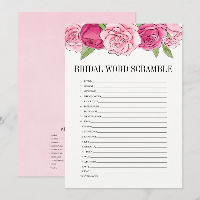 Tarjeta de juego Rosas Rosa Rosadas Ducha de novia (Anverso / Reverso)