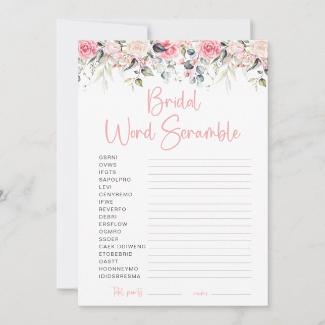 Tarjeta de juego Rubor Floral Bridal Shower Word S (Anverso)