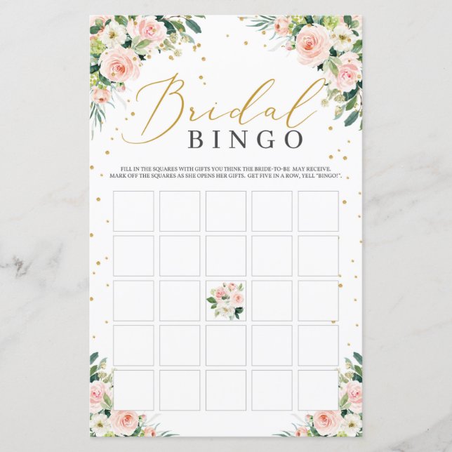 Tarjeta de juego Rubor floral green bridal con bin (Anverso)