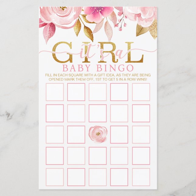 Tarjeta de juego Rubor Pink Baby Shower Bingo (Anverso)