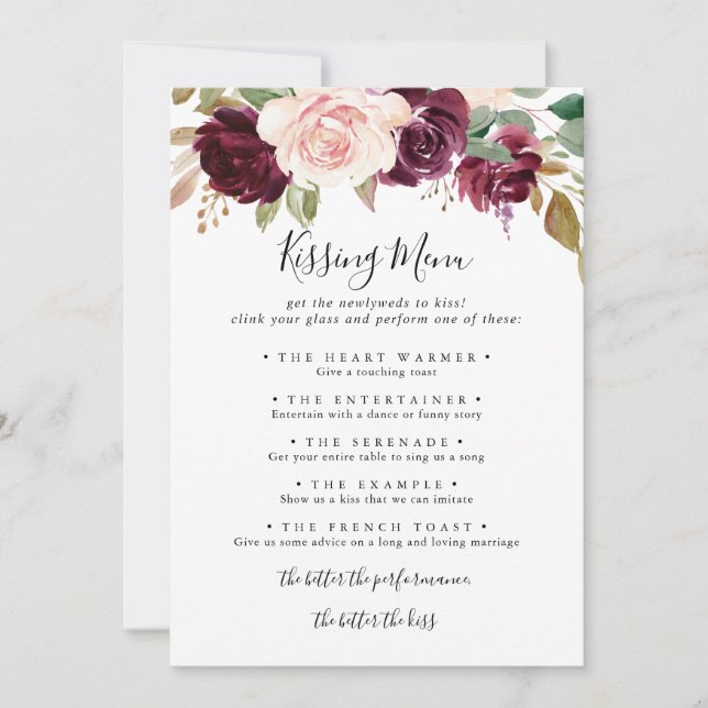 Tarjeta de juego Rustic Floral Boda Kissing (Anverso)