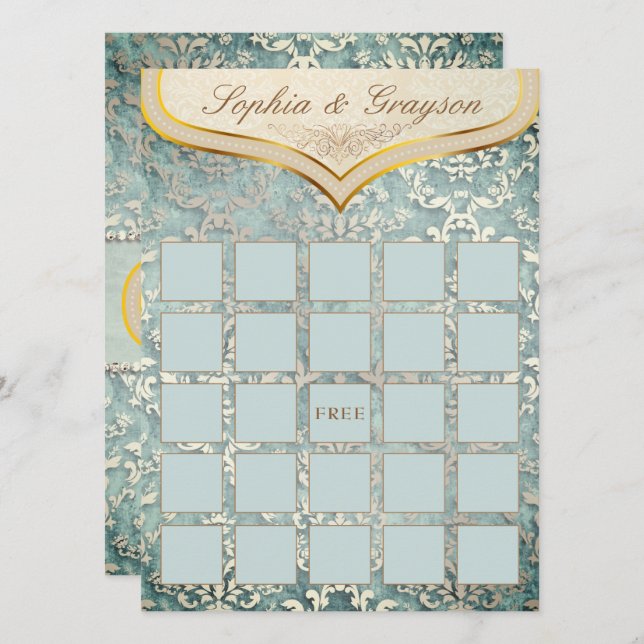 Tarjeta de juego Sage Green Glimmer Damask Brige S (Anverso / Reverso)