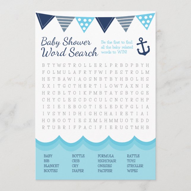 Tarjeta de juego Sailor Baby Word Search (Anverso)