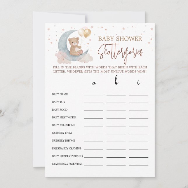 Tarjeta de juego sobre los escattergories de Baby  (Anverso)