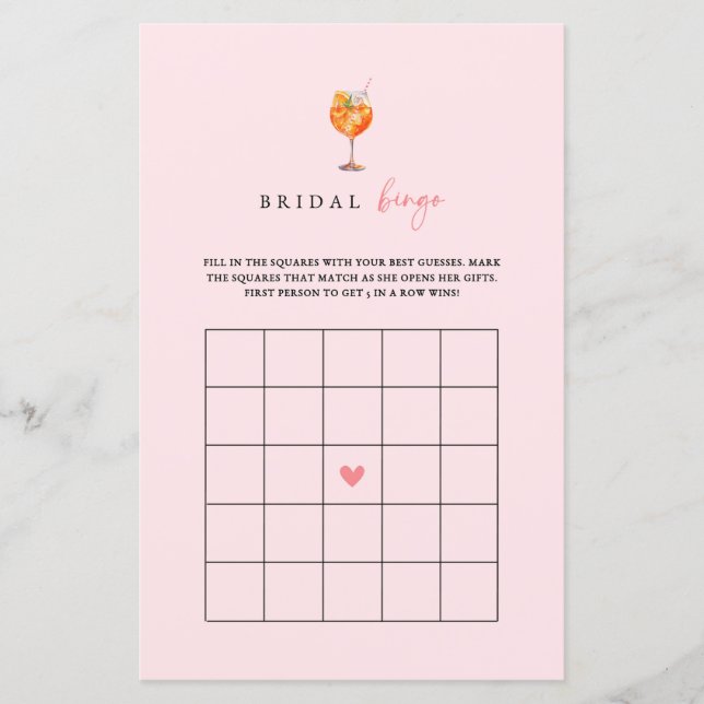 Tarjeta de juego Spritz Bridal Shower Bridal Bingo (Anverso)
