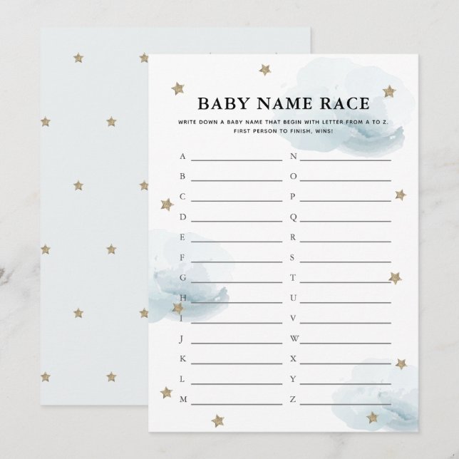 Tarjeta de juego Stars & Clouds Baby Name Race Sho (Anverso / Reverso)