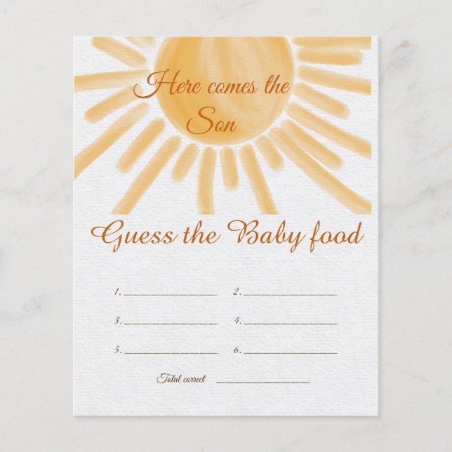 Tarjeta de juego Sunshine Ray Sun Baby Shower Adiv (Anverso)