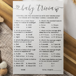 Tarjeta de juego Trivia de Baby Shower
