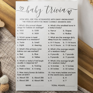 Tarjeta de juego Trivia de Baby Shower