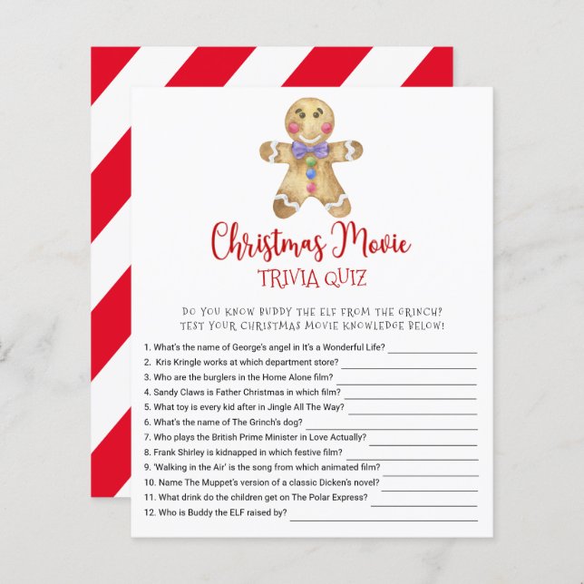 Tarjeta de juego TRIVIA QUIZ para Navidades Ginger (Anverso / Reverso)