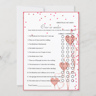 Tarjeta de juego Valentine Over o Under Bridal