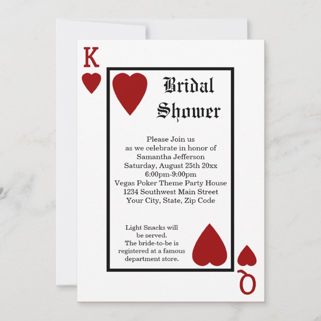 Tarjeta de juego Vegas King/Queen Bridal Shower (Anverso)