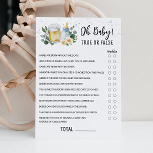 Tarjeta de juego Verdadero o Falso Greenery Baby I