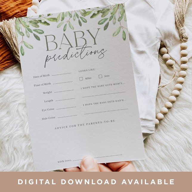 Tarjeta de juego Watercolor Greenery Baby Predicti (Subido por el creador)