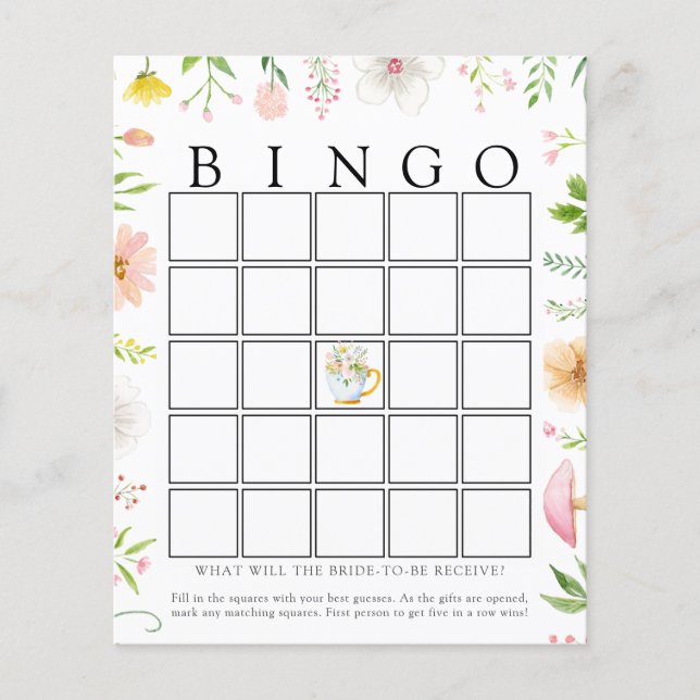 Tarjeta de juego Wildflower Bridal Tea Bingo (Anverso)