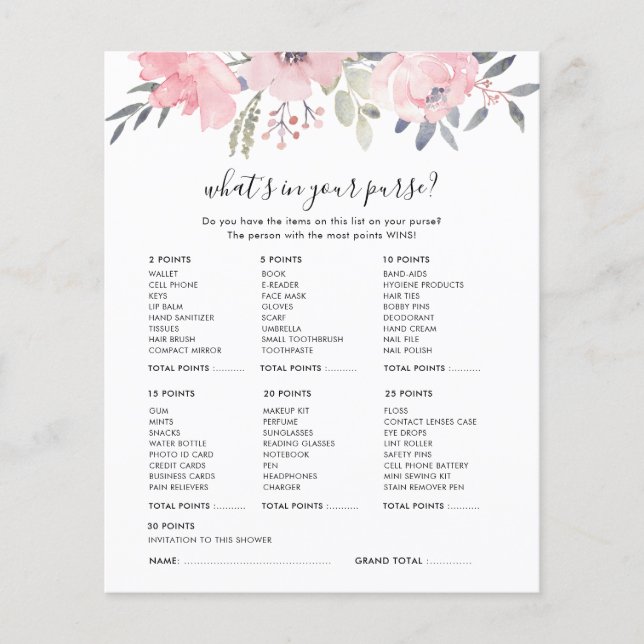Tarjeta de juegos Floral con guión rosa para la du (Anverso)