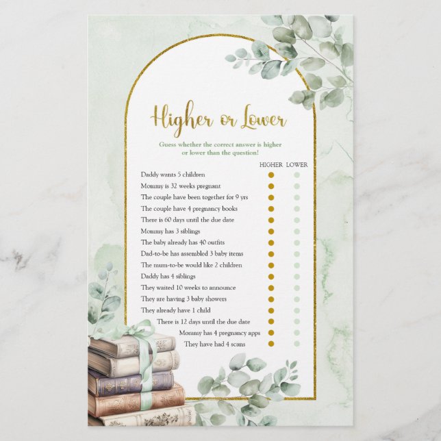 Tarjeta de juegos más alta o más baja para el libr (Anverso)