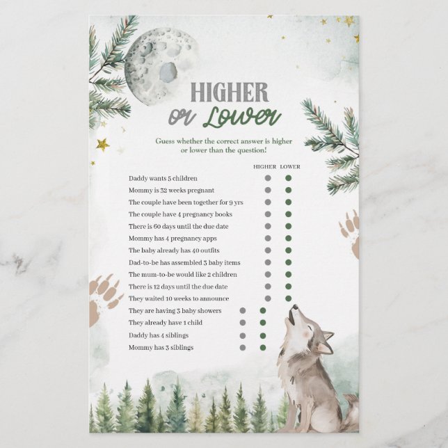 Tarjeta de juegos más alta o más baja para lobo fo (Anverso)