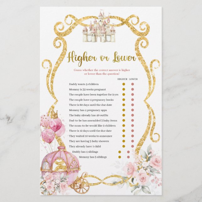 Tarjeta de juegos superior o inferior para princes (Anverso)