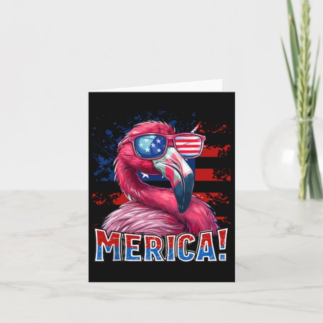Tarjeta De Julio Merica Flamingo Bandera Americana Niños H (Anverso)
