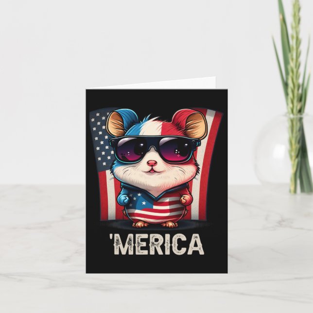 Tarjeta De Julio Patriótico Hamster Merica (Anverso)