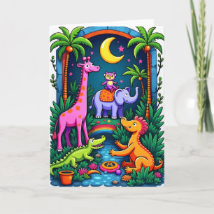 Tarjeta de Jungla Encantada bajo la Luz de la Luna