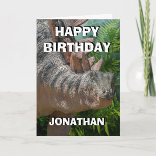 Tarjeta de jungla jurásica de dinosaurio feliz