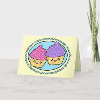 Tarjeta de Kawaii de la magdalena del feliz