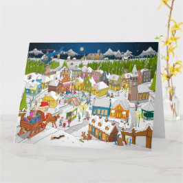 Tarjeta De kerstman arriveert in het dorp 