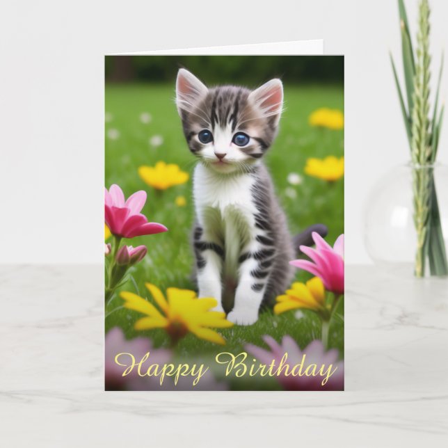 Tarjeta de Kitten Sereine Floral Yellow & Pink Mea (Anverso)
