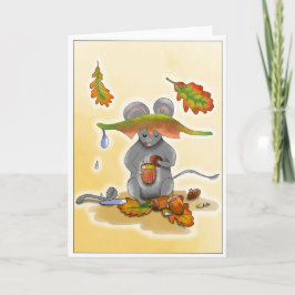 Tarjeta DE Klappkarte Herbst Maus mit Blätter