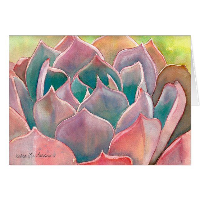 Tarjeta de la acuarela de Echeveria de Debra Lee (Anverso (Horizontal))