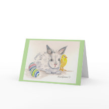 Tarjeta de la acuarela de Pascua del conejito y