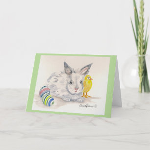 Tarjeta de la acuarela de Pascua del conejito y