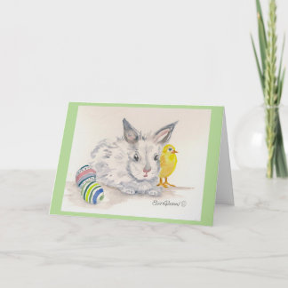 Tarjeta de la acuarela de Pascua del conejito y