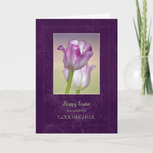 Tarjeta de la ahijada de Pascua/tulipanes felices