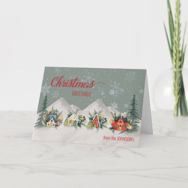 Tarjeta De la aldea de Navidades de nombres personalizados (Anverso)