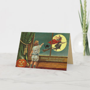 Tarjeta de la bruja de Halloween del vintage