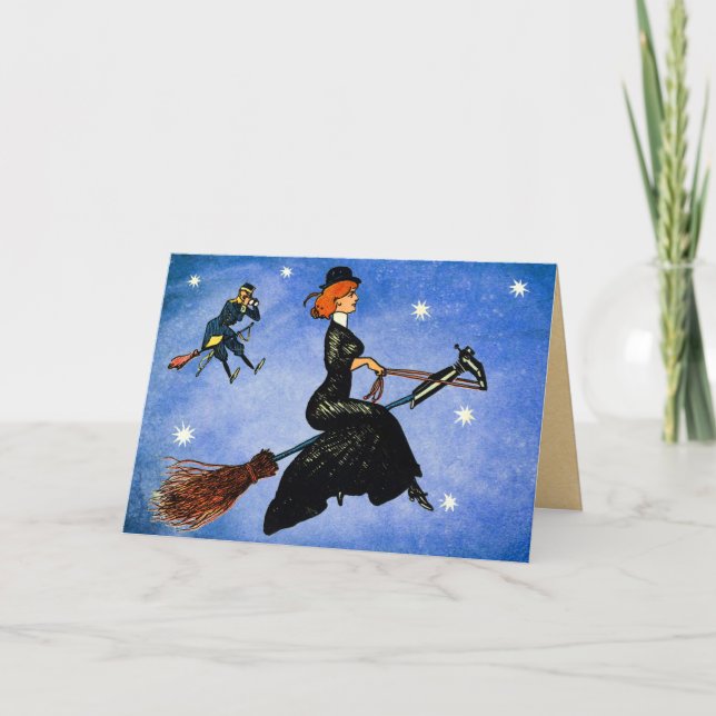 Tarjeta de la bruja del vuelo de Halloween del (Anverso)