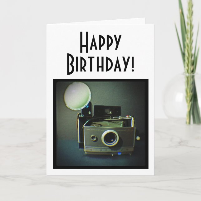 Tarjeta de la cámara del vintage del feliz (Anverso)