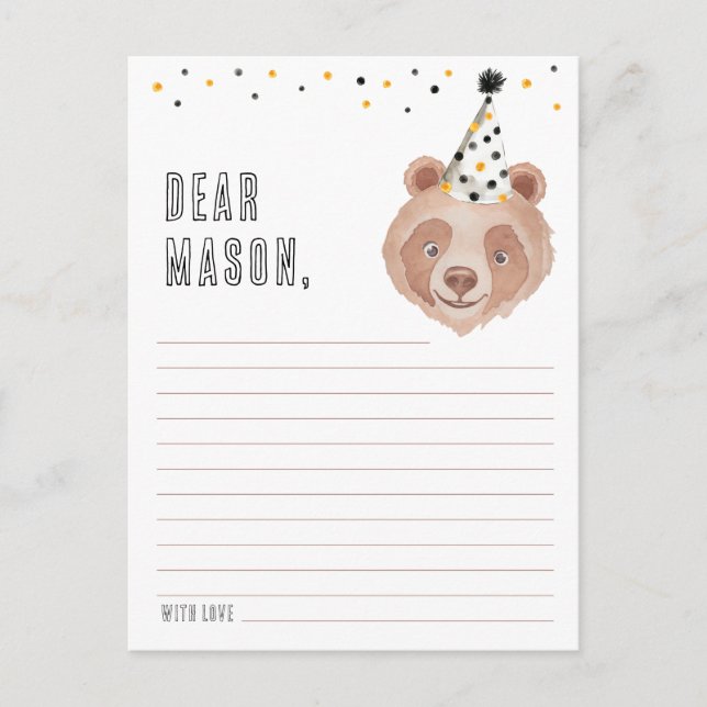 Tarjeta de la cápsula del primer cumpleaños - Oso  (Anverso)