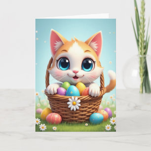 Tarjeta de la cesta de huevos de primavera de gati