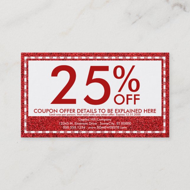 tarjeta de la cupón del purpurina del emo (Anverso)