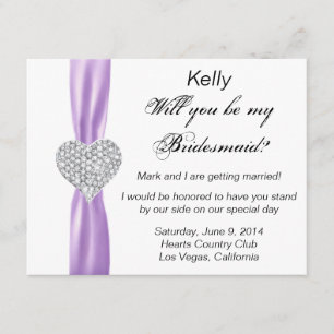 Tarjeta de la dama de honor Diamond Heart Purple B