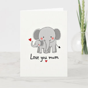 Tarjeta de la dulce familia del elefante gris