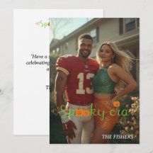 Tarjeta de la era espeluznante feliz foto familiar