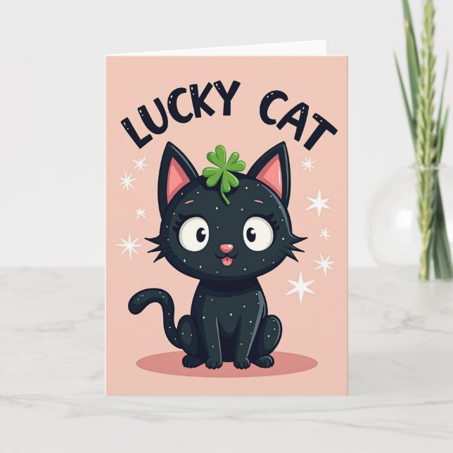 Tarjeta de la estrella del gato negro afortunado (Anverso)