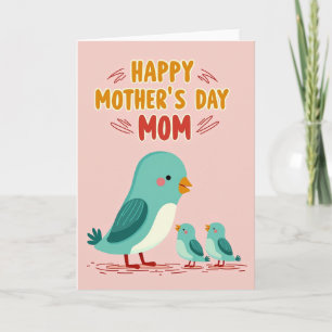 Tarjeta de la familia de aves rosadas
